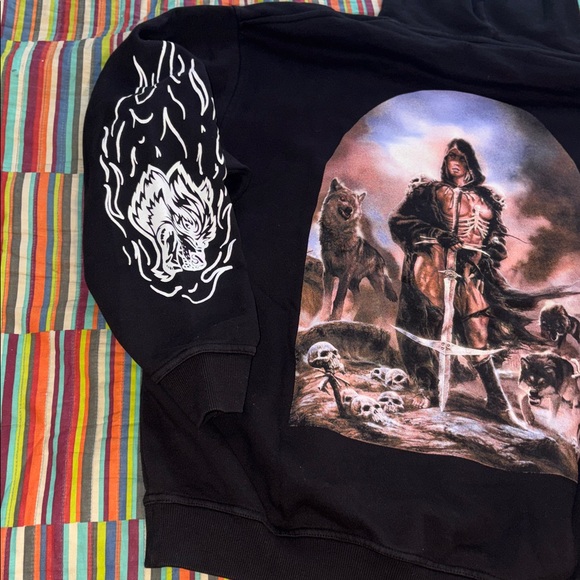 Black Hoodie with Grim Reaper and Wolf Design limited 86 of 1000 large hoodie - Picture 2 of 14